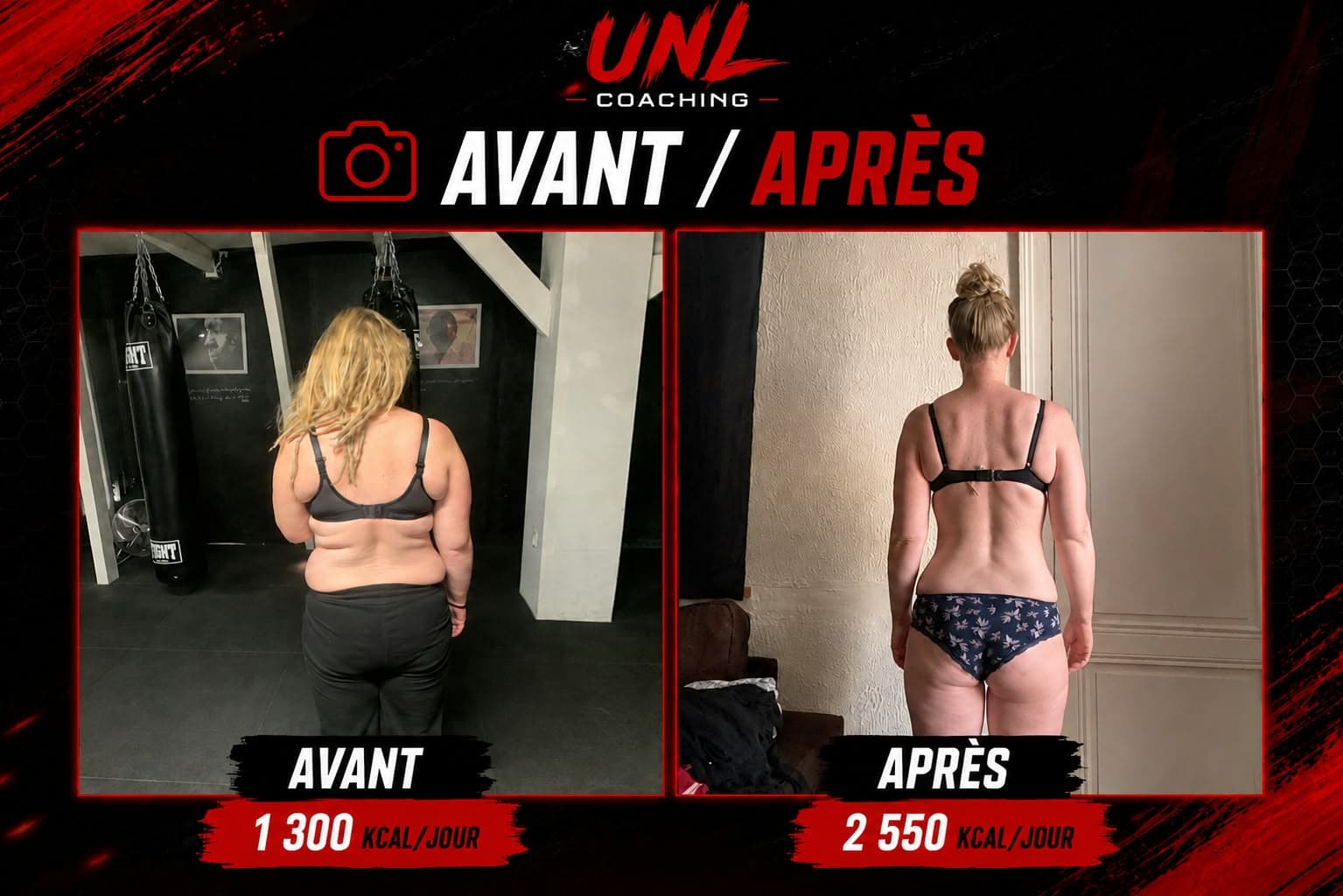 Transformation coaching nutrition 1300 à 2550 kcal/jour